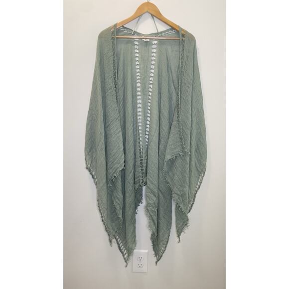 World Market Beaded Knit Sweater Shawl Wrap Fringe One Size Boho Soft Blanket - Picture 2 of 9